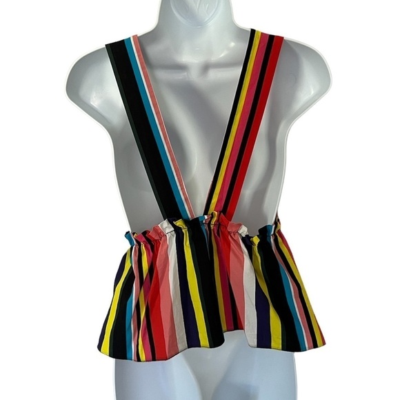 Asos women’s multicolor striped Cotton sleeveless peplum deep v neck top size 2 - Picture 2 of 7